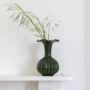 Vintage Style Dark Green Vase - Ripple Neck