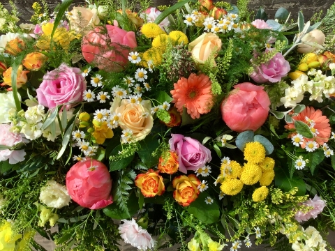 Apricot & Yellow Casket Spray