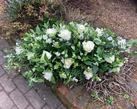 Green & White Casket Spray