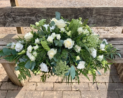 Green & White Casket Spray