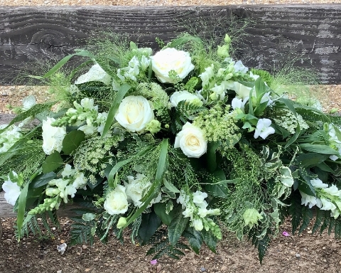 Green & White Casket Spray