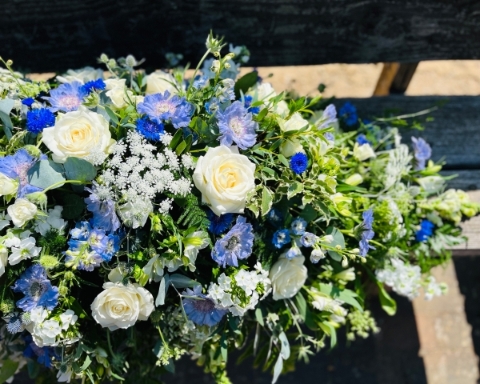 Blue & White Casket Spray