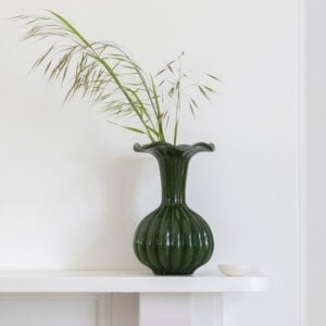 Vintage Style Dark Green Vase - Ripple Neck
