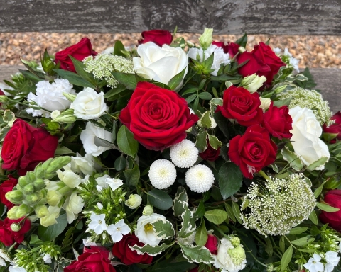 Red & White Casket Spray
