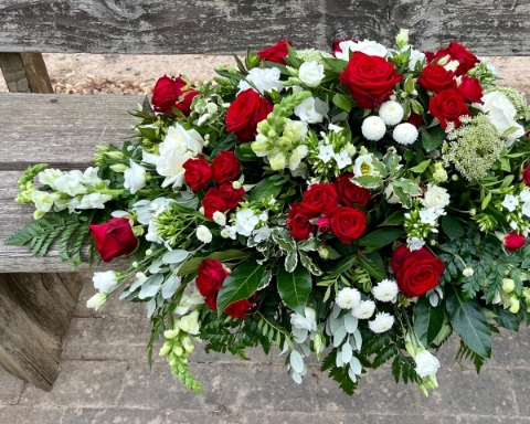 Red & White Casket Spray